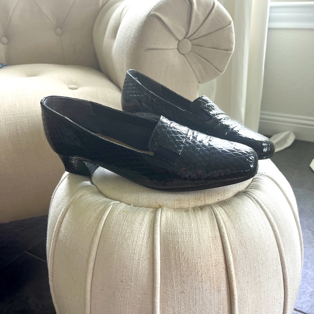 Prialpas Gomma ❤️ vintage 90s black leather snakeskin high heel loafers